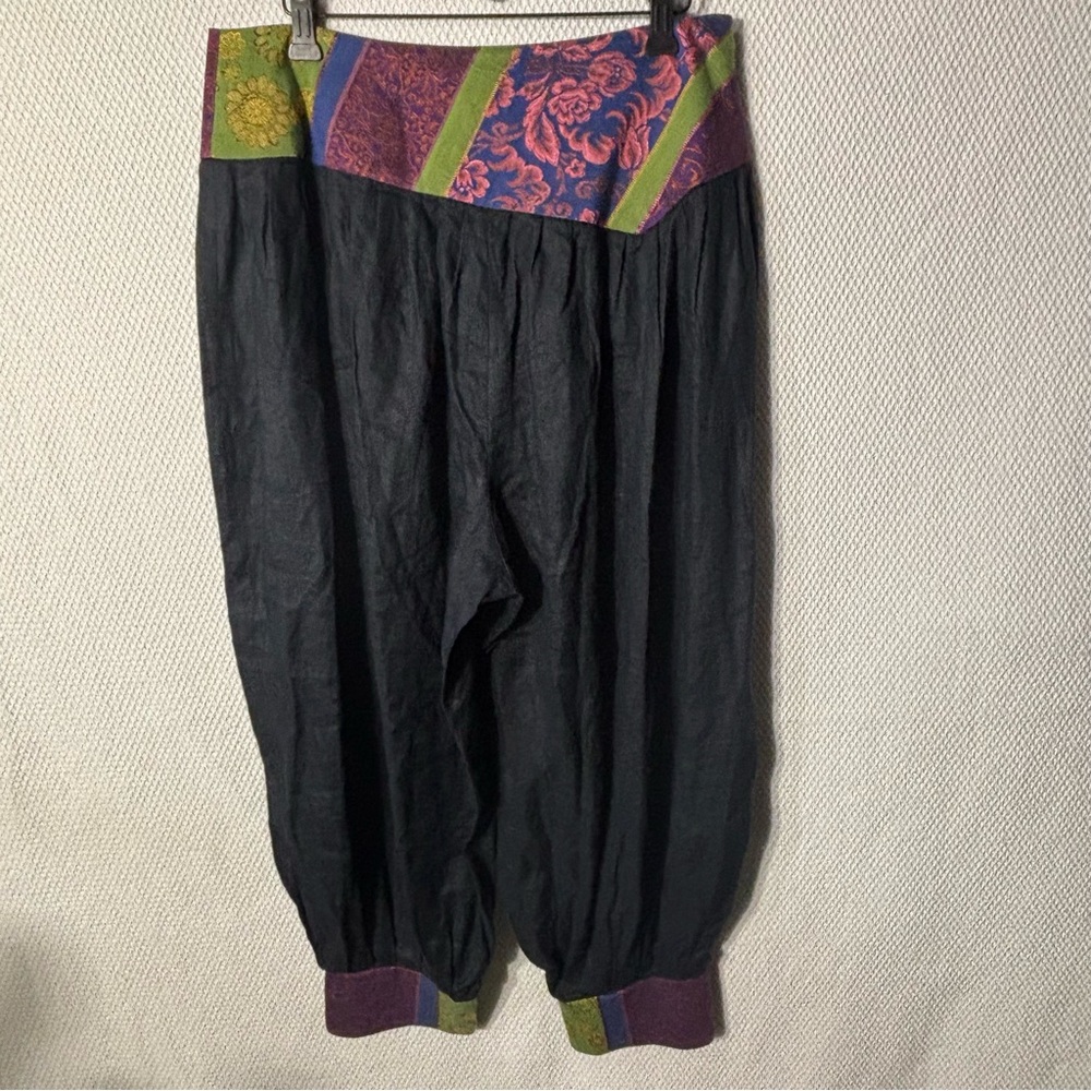 SISSY ME Sz L Boho Harem Pants with Colorful Waistband and Hems 100% Linen NEW